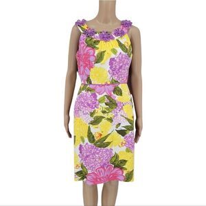 An Original Milly of New York Floral Print Midi Knee Length Dress Size 4 Yellow